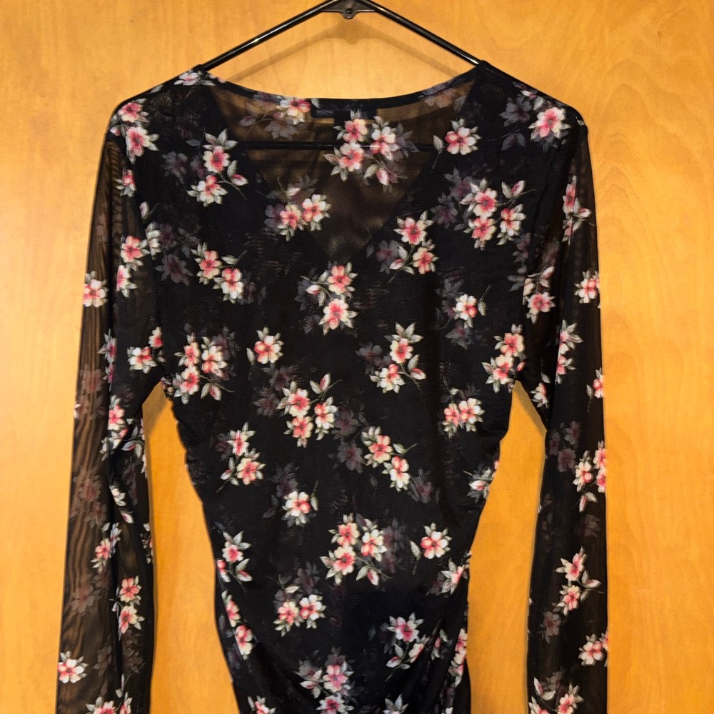 INC International Concepts Black and Pink Floral Blouse - Picture 4 of 5
